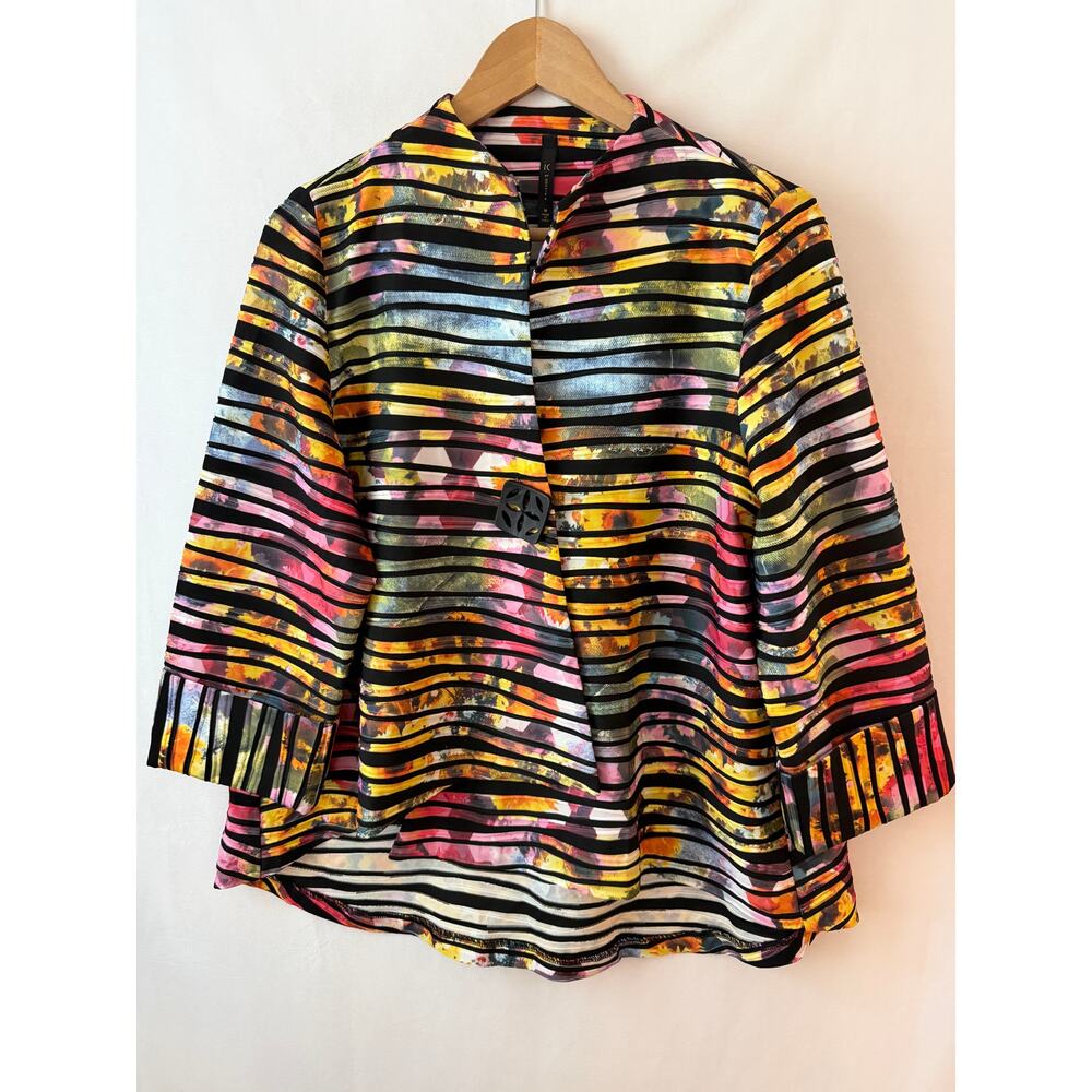 ic by Connie K Asymmetrical One Button Swing Jacket Artsy Art to Wear Abstract M